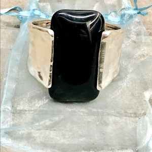 “Solid and Bold” silvertone hammered finish bangle